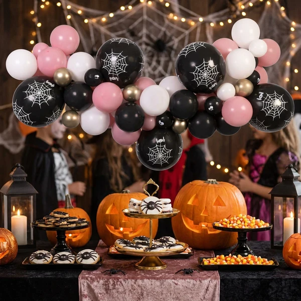Ballonggirlang DIY Halloween (rosa) 65 ballonger + tejp 31782 by Godan color Svart