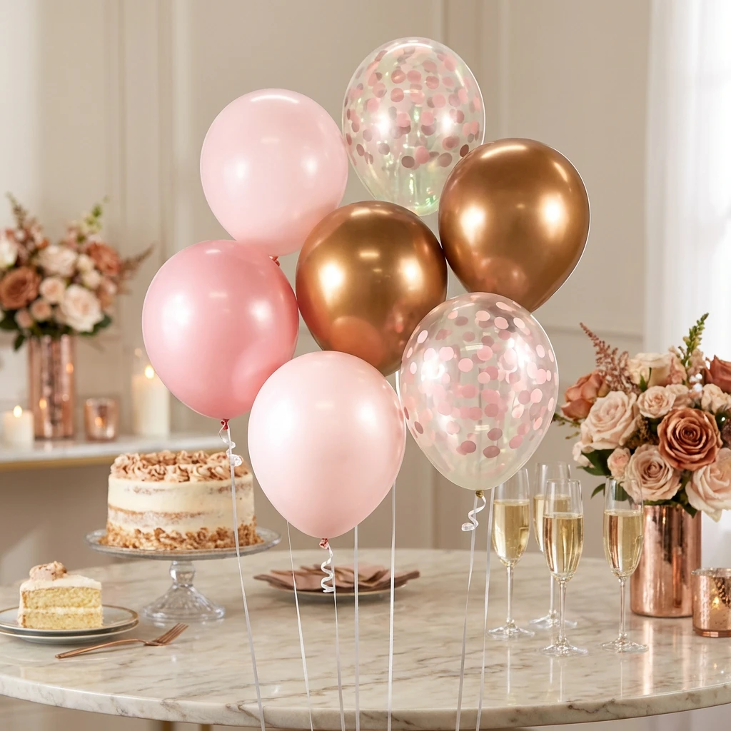 Ballongbukett B&C pink och koppar 7 st BB-RMD7 by Godan color Svart