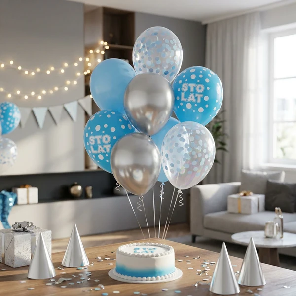 Ballongbukett B&C Sto Lat silver och blå 7 st BB-SNS7 by Godan color Svart