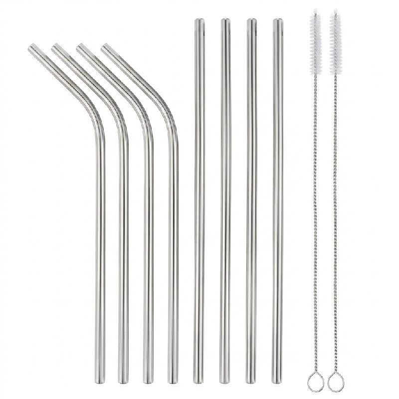 Rostfria stålsugrör silver 4 raka 4 böjda 2 rengöringsborstar RM-SPZ8 by Godan color Svart