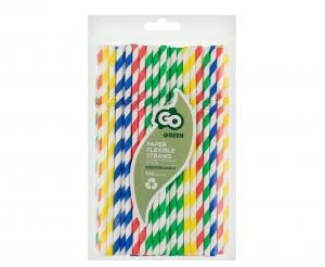 Flexibla randiga papperssugrör mix 6x200 mm 100-pack RP-LSTO by Godan color Svart