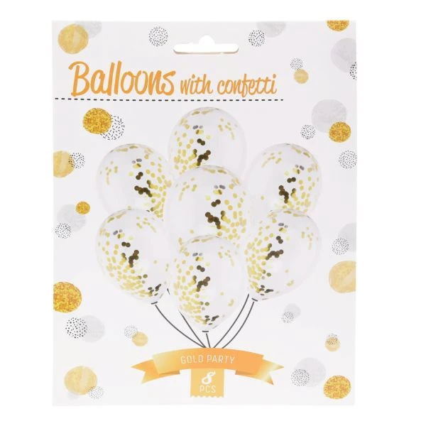 Ballonger med konfetti 8-pack guld 491020220 by Koop color Goud