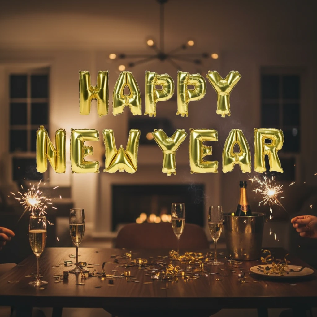 Folieballong "Gott Nytt År" Guld 491662420 by Koop color Svart