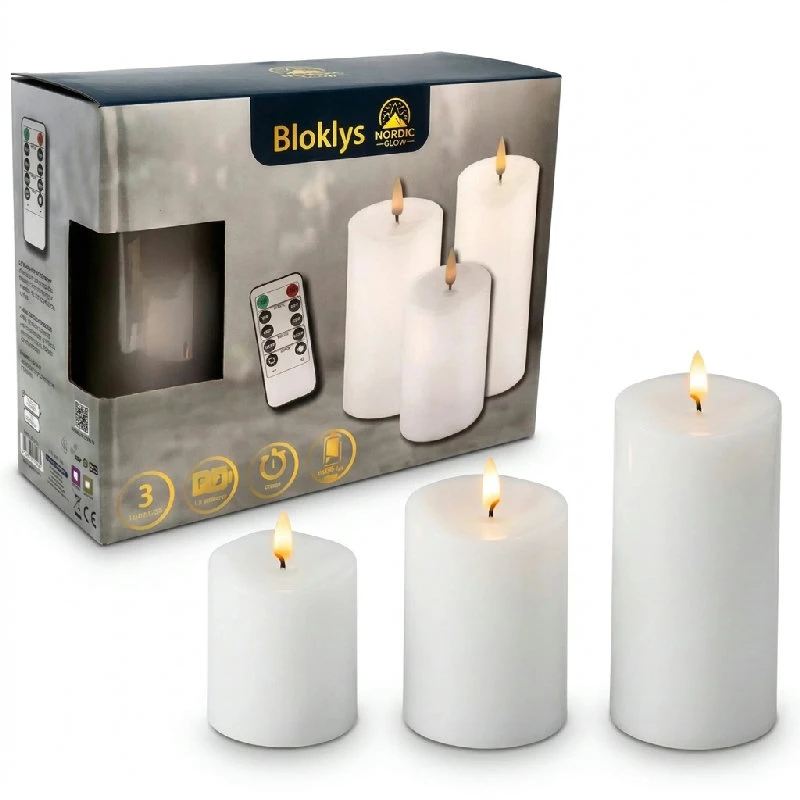 Blockljus Råvit 3D flame Ø: 7 X 12,5 CM 3005128 by HAAHR & CO color Svart