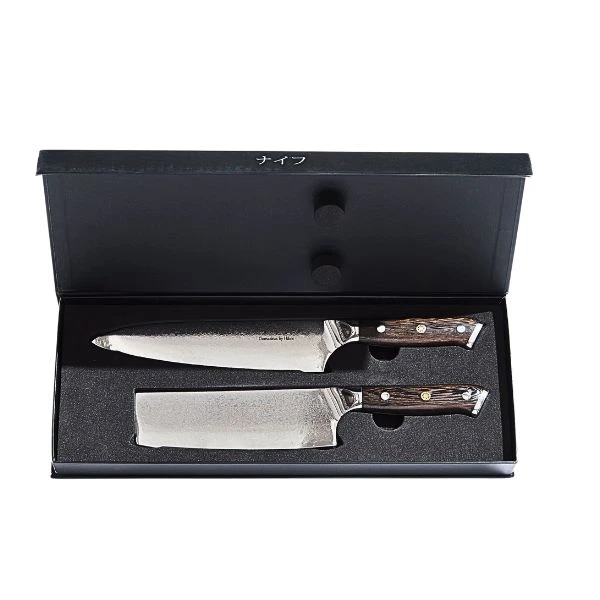 Damascus By Hâws kockkniv 32 cm + grönsakskniv 30 cm Wengé 30-DBHCVW by Damascus by Hâws color Svart