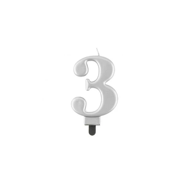 Tårtljus siffra 3 metalliskt silver 8,0 cm PF-SCS3 by Godan color Svart