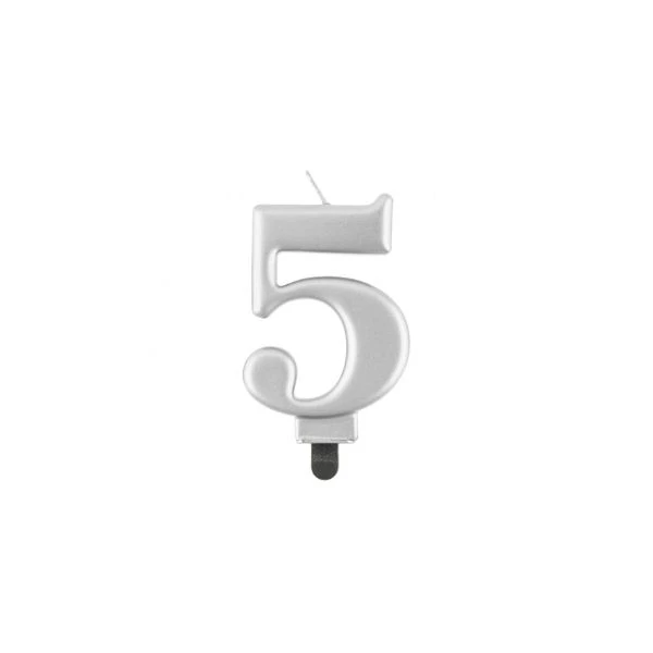 Tårtljus siffra 5 metalliskt silver 8.0 cm PF-SCS5 by Godan color Svart
