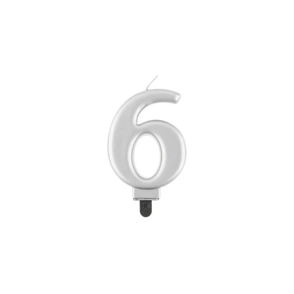 Tårtljus siffra 6 metalliskt silver 8,0 cm PF-SCS6 by Godan color Svart