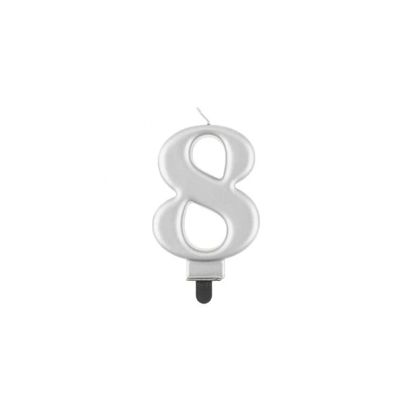 Tårtljus siffra 8 metalliskt silver 8,0 cm PF-SCS8 by Godan color Svart