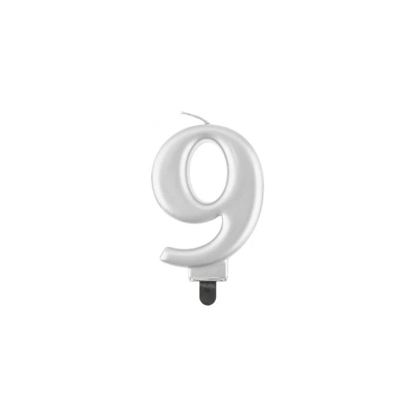 Födelsedagsljus siffra 9 metalliskt silver 8.0 cm PF-SCS9 by Godan color Svart