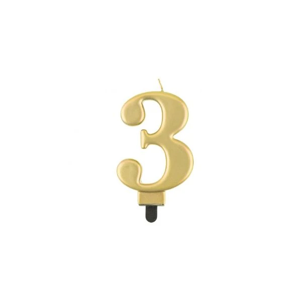 Tårtljus siffra 3 metalliskt guld 8.0 cm PF-SCZ3 by Godan color Svart
