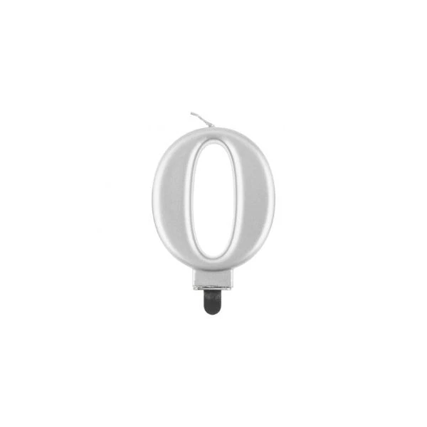 Födelsedagsljus siffra 0 metallisk silver 8.0 cm PF-SCS0 by Godan color Svart