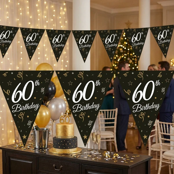Beauty&Charm pappersgirlang med flaggor "60" 28 x 270 cm GP-GF60 by Godan color Svart