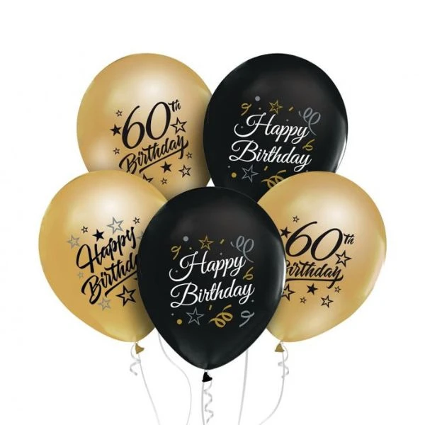 Beauty&amp;Charm ballonger 12" med tryck "60" guld och svart 5 st. GP-ZC60 by Godan color Svart