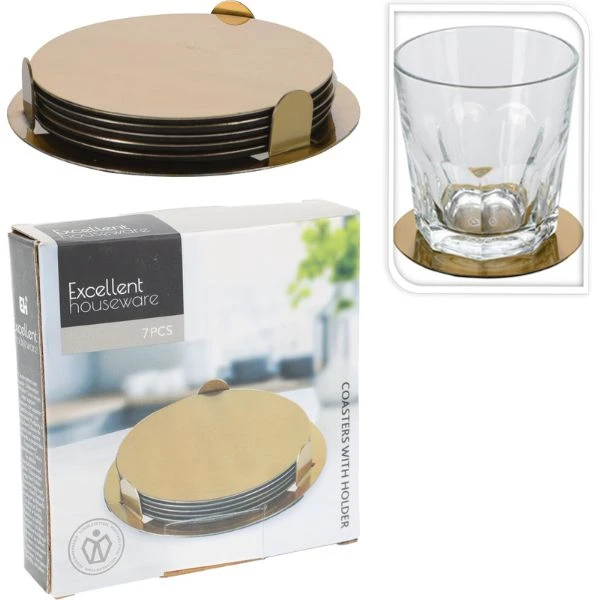 Glasunderlägg 6-pack med hållare mässing A12441190 by Koop color Mässing