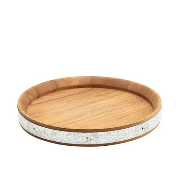 Serveringsbräda i akaciaträ med zinkband 24 cm Genware WSBB24 by Genware color Svart